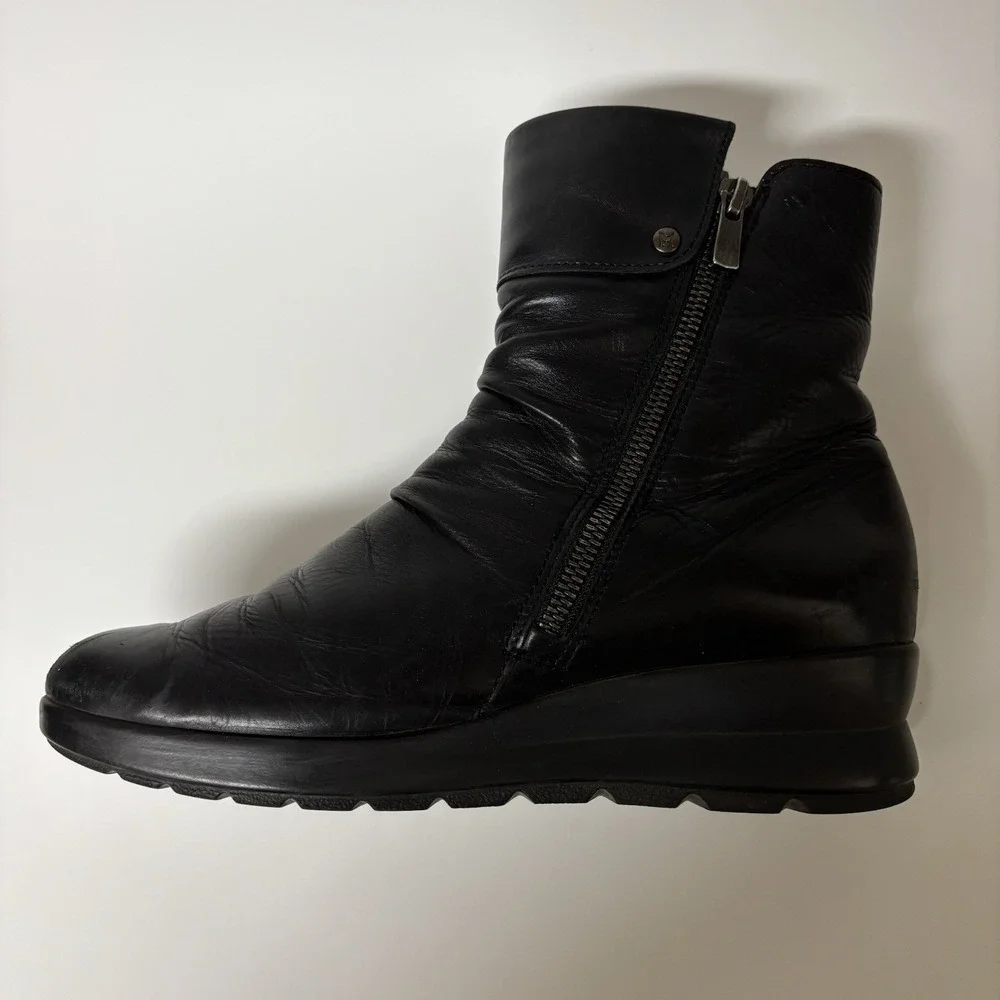 Mephisto Phila Black Leather Double Zipper Ankle Boot Size 7 Made In Bosnia